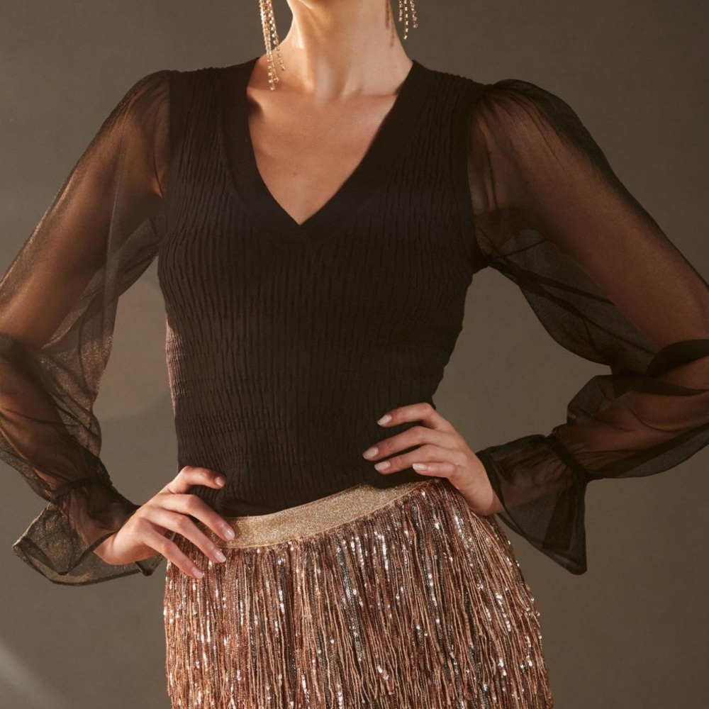 Maeve sheer sleeve sweater